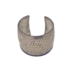 Silver tone large alligator patterned cuff bracelet